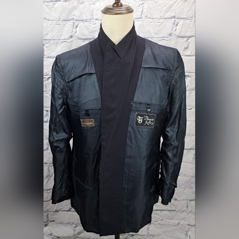 Samuelsohn Double Breasted Blazer Sport Coat Navy Striped Vintage Canvas 40R 38R - Picture 15 of 16